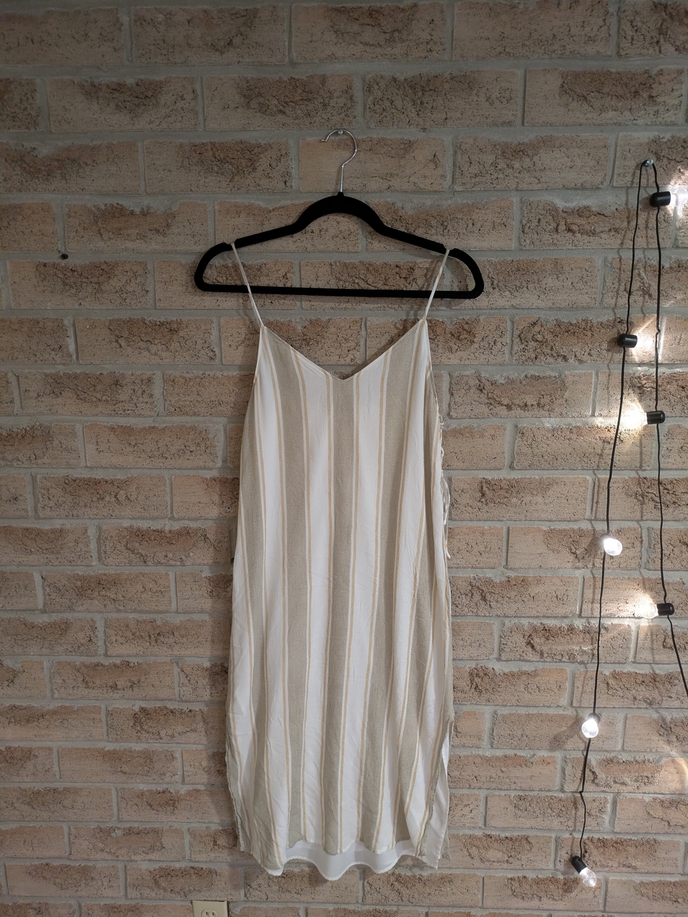 Gentle Fawn Cream and Tan Striped Slip Dress